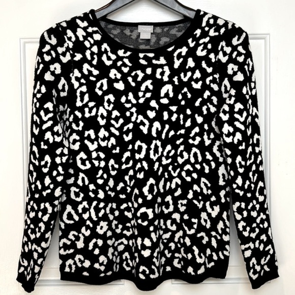 Chico's Sweaters - Chico’s Animal Print Sweater Crewneck Small (Chico’s 0) Black White